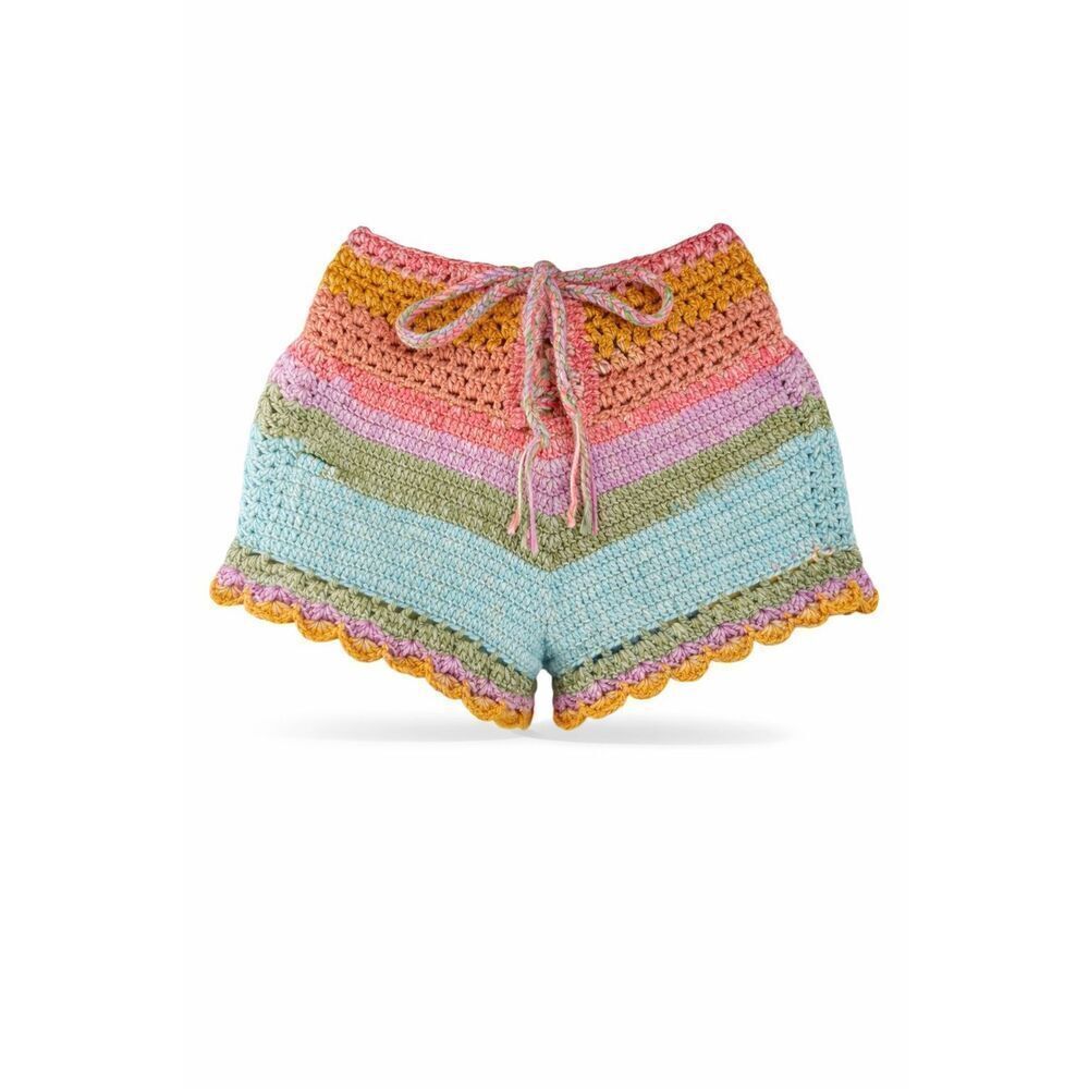 Handmade Crochet Shorts Multicolor Boho Beach Drawstring Swim Cover Up Waist 28
